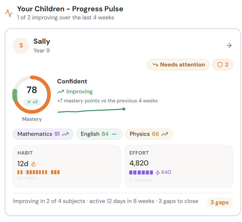 Example of the SideCog parent dashboard